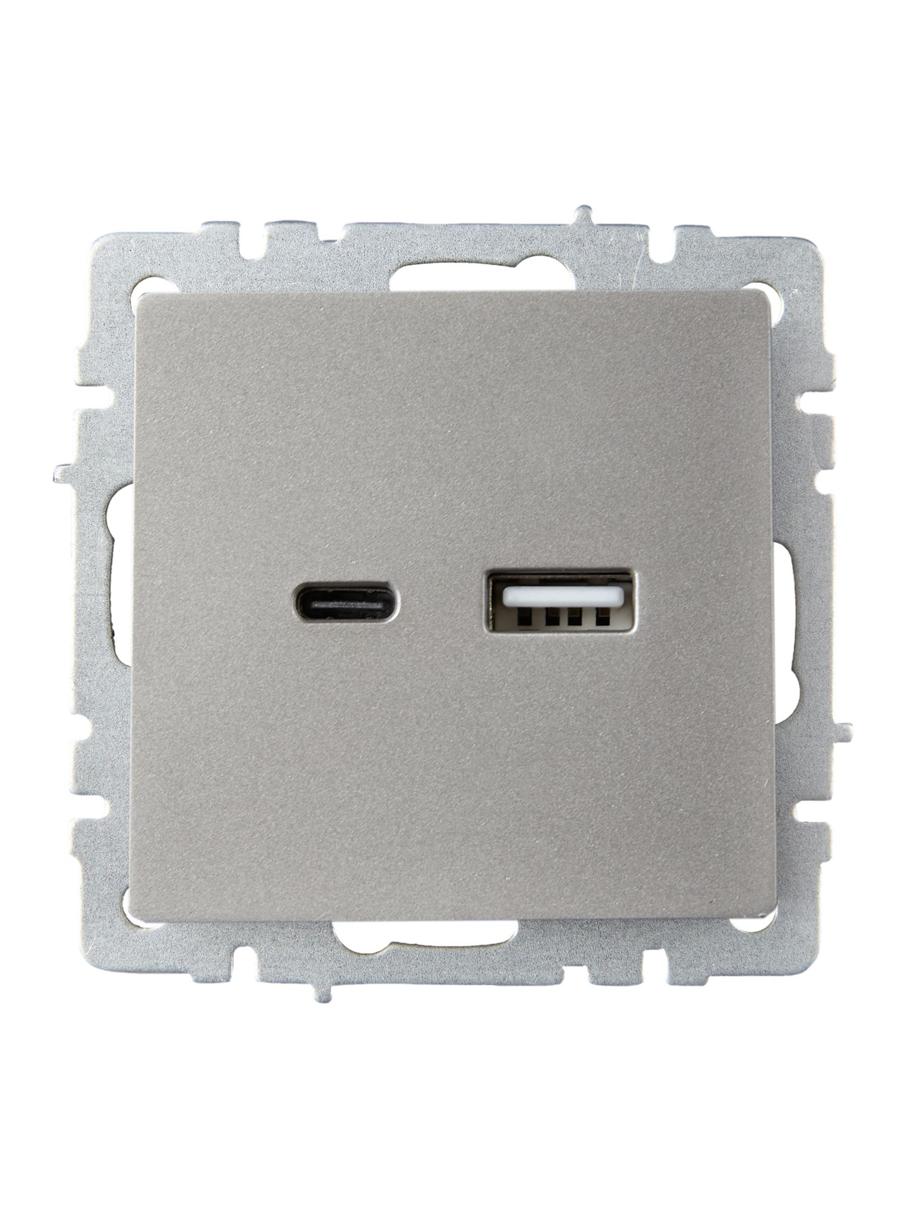 BRITE Розетка USB A+C 18Вт РЮ11-1-БрС сталь IEK - Фото 3