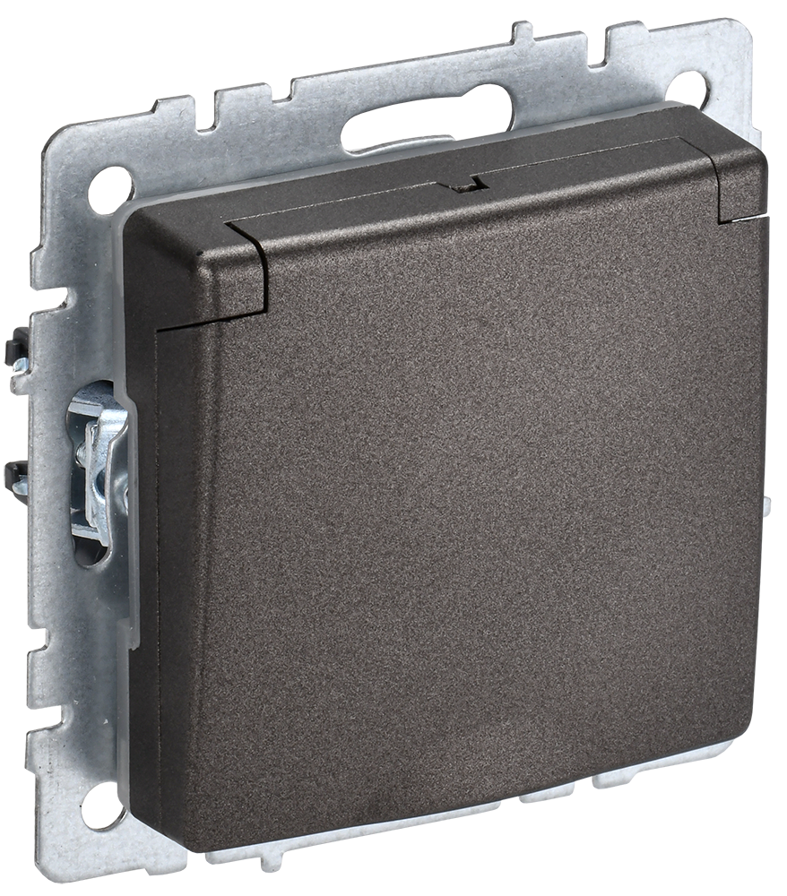 BRITE Розетка 1-местная с заземлением с защитными шторками и крышкой 16А IP44 РСбш10-3-44-БрТБ темная бронза IEK