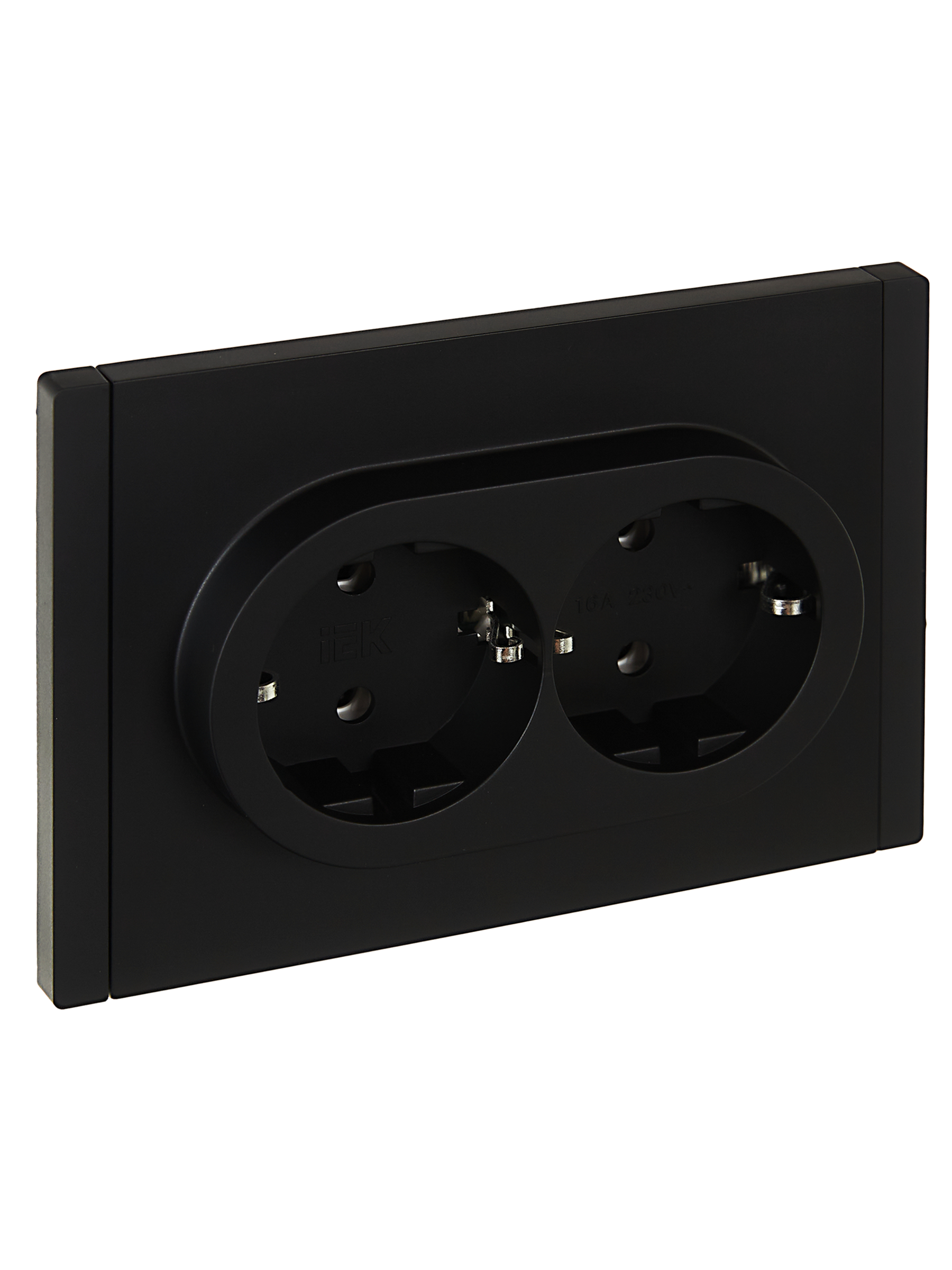 FORTE&PIANO Розетка 2-местная с заземлением без защитных шторок безвинтовое крепление 16А FP124 черный IEK FP-R21-16-1-K02