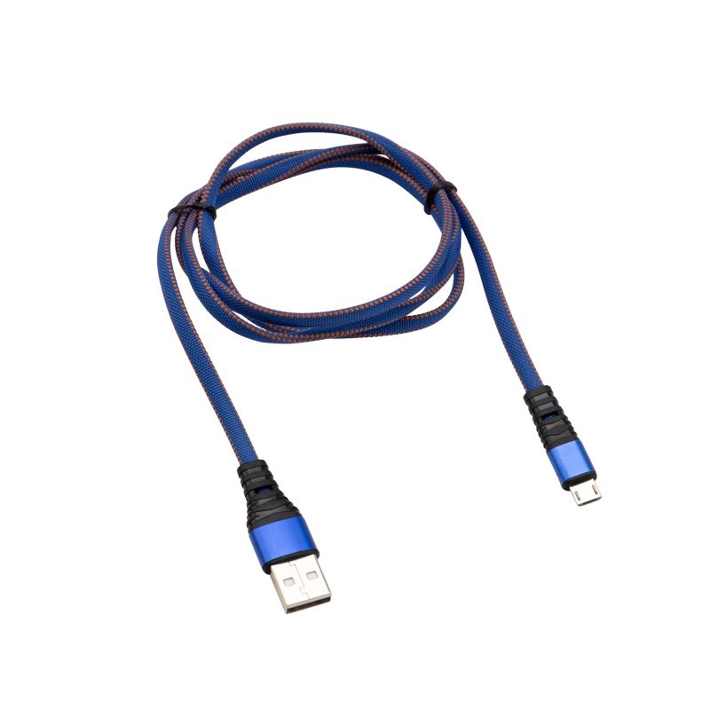Кабель USB-A – micro USB, 2А, 1м, в джинсовой тканевой оплетке, плоский REXANT - Фото 2
