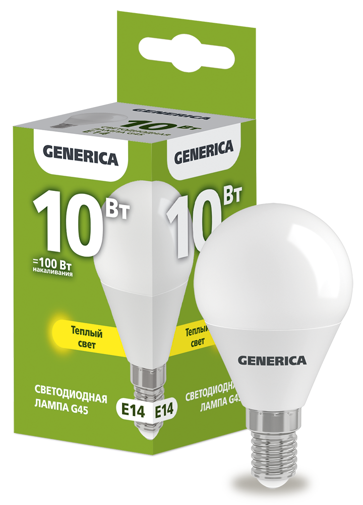 Лампа светодиодная G45 шар 10Вт 230В 3000К E14 GENERICA LL-G45-10-230-30-E14-G