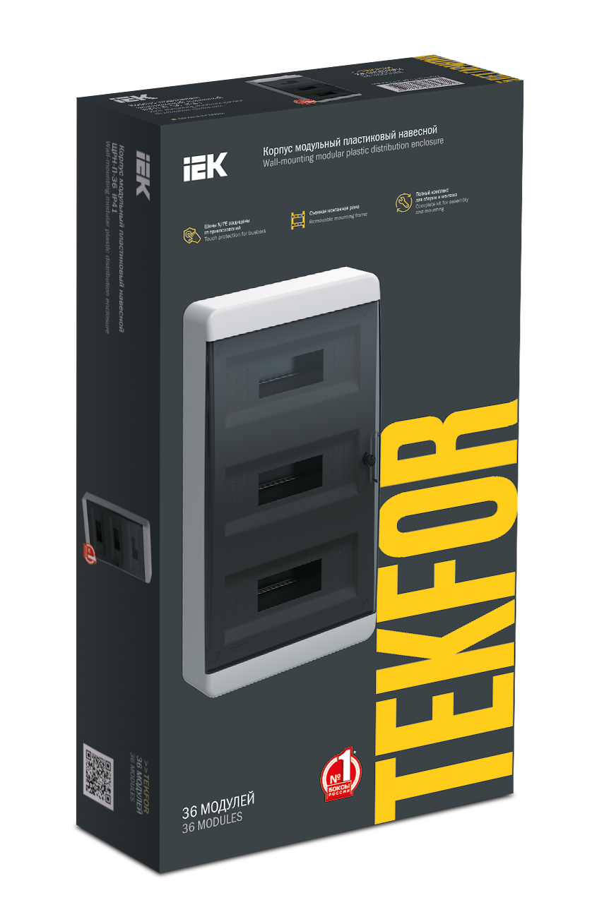 TEKFOR Корпус пластиковый БЕЛЫЙ ЩРН-П-36, IP41 черная прозрачная дверь IEK - Фото 2