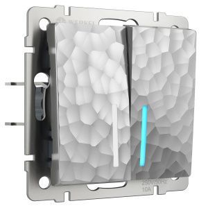 Выключатель двухклавишный с подсветкой (hammer серебряный) Werkel W1220106