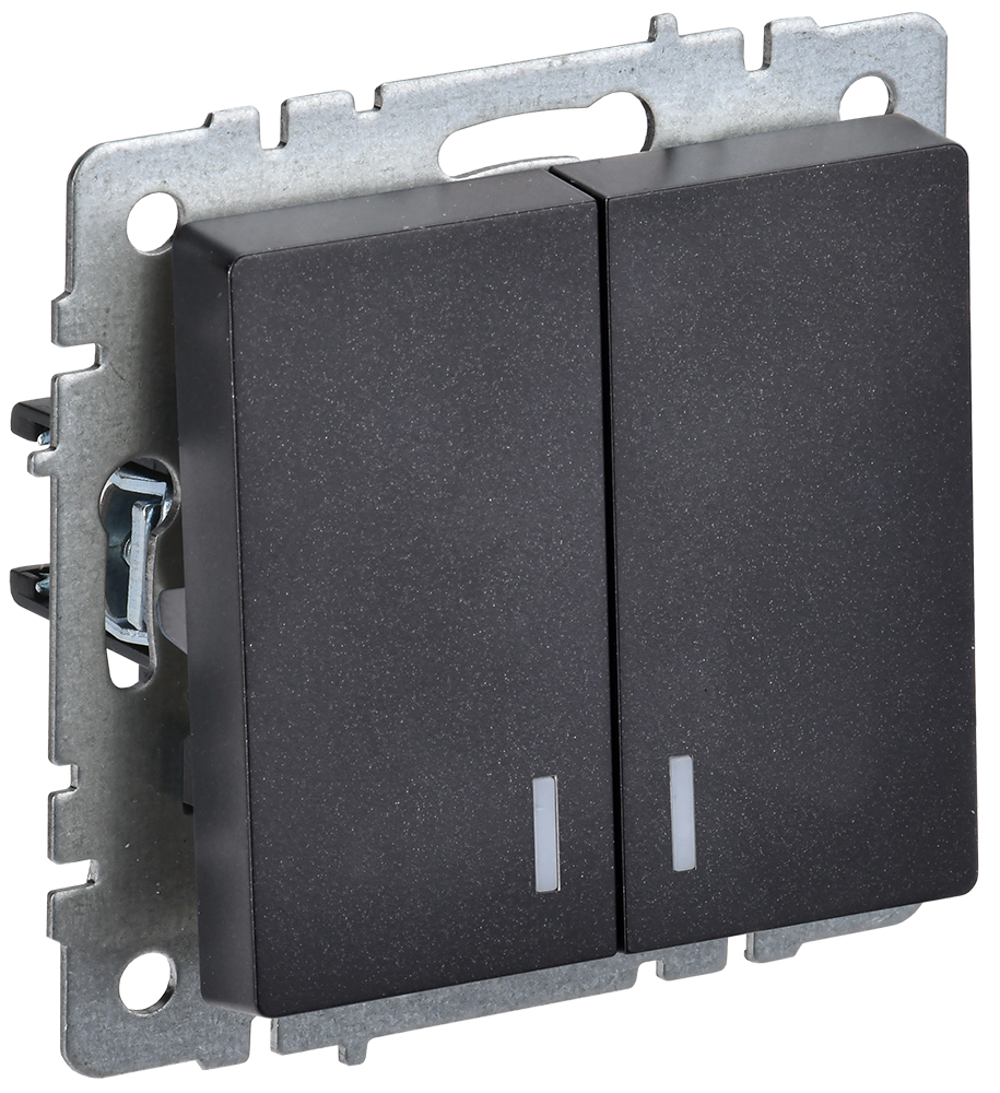 BRITE Выключатель 2-клавишный с индикацией 10А ВС10-2-1-БрЧ черный IEK BR-V20-1-10-K02