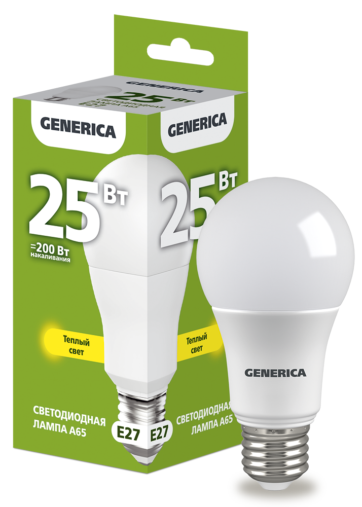 Лампа светодиодная A65 груша 25Вт 230В 3000К E27 GENERICA LL-A65-25-230-30-E27-G