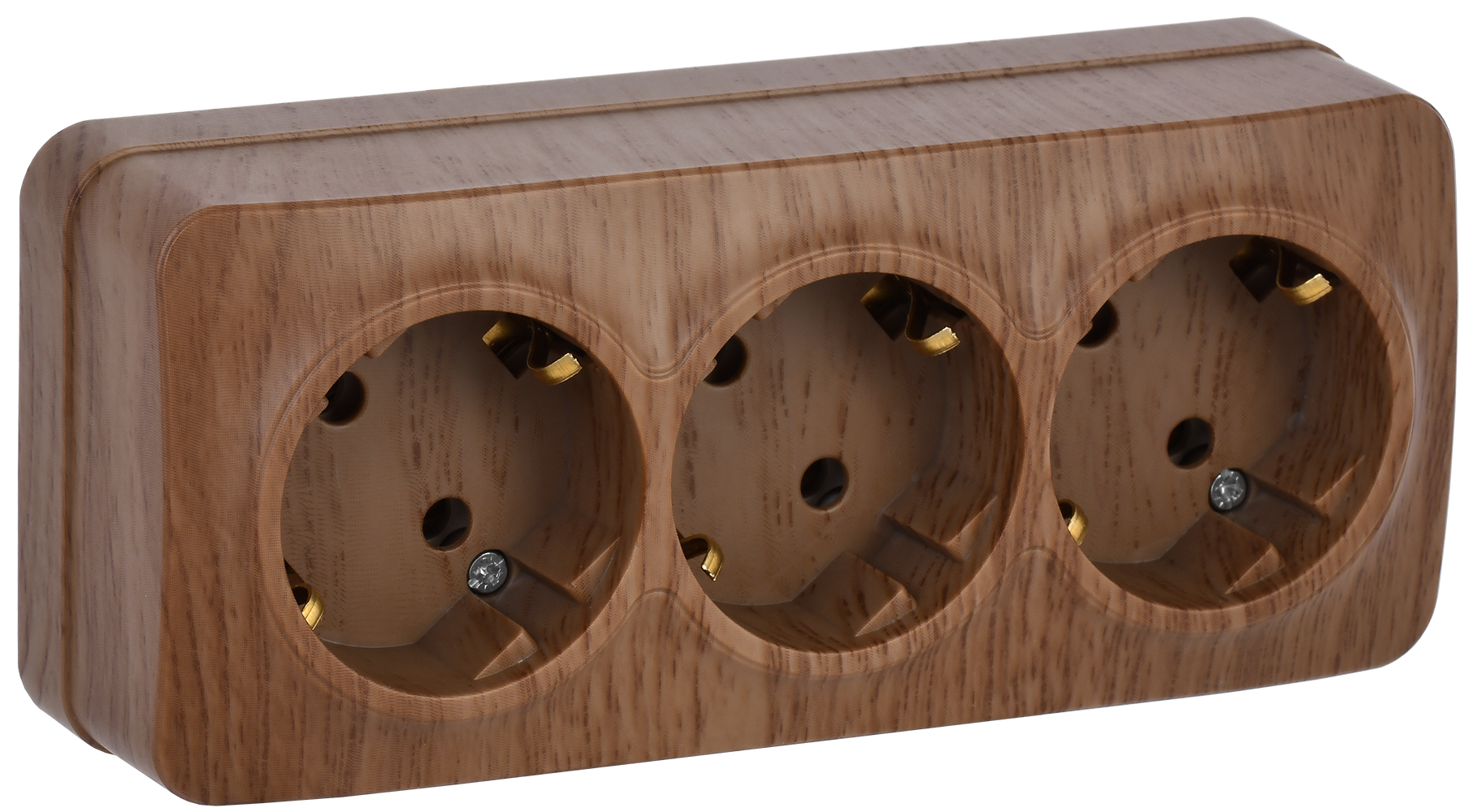 GLORY Розетка 3-местная для открытой установки с заземлением без защитных шторок 16А РС23-3-ХД дуб IEK ERH31-K24-16