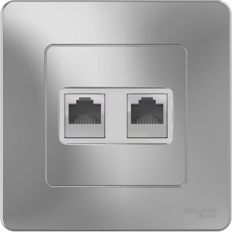 Розетка компьютерная + телефонная 2-м СП Blanca RJ45 кат.5E + RJ11 алюм. SE BLNIS045113 - Фото 2