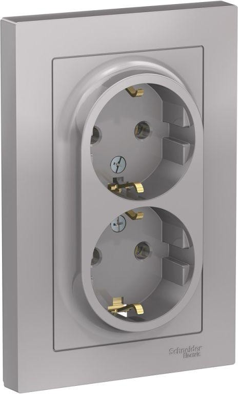 Розетка 2-м СП AtlasDesign 16А IP20 с заземл. в сборе алюм. SE ATN000324