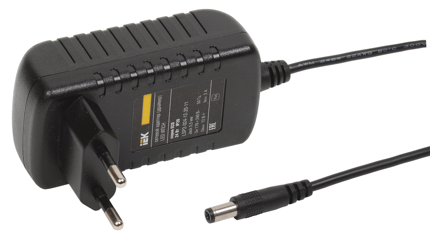 Драйвер LED ИПСН-ECO 24Вт 12В адаптер-Jack5,5 IP20 IEK LSP2-024-12-20-11