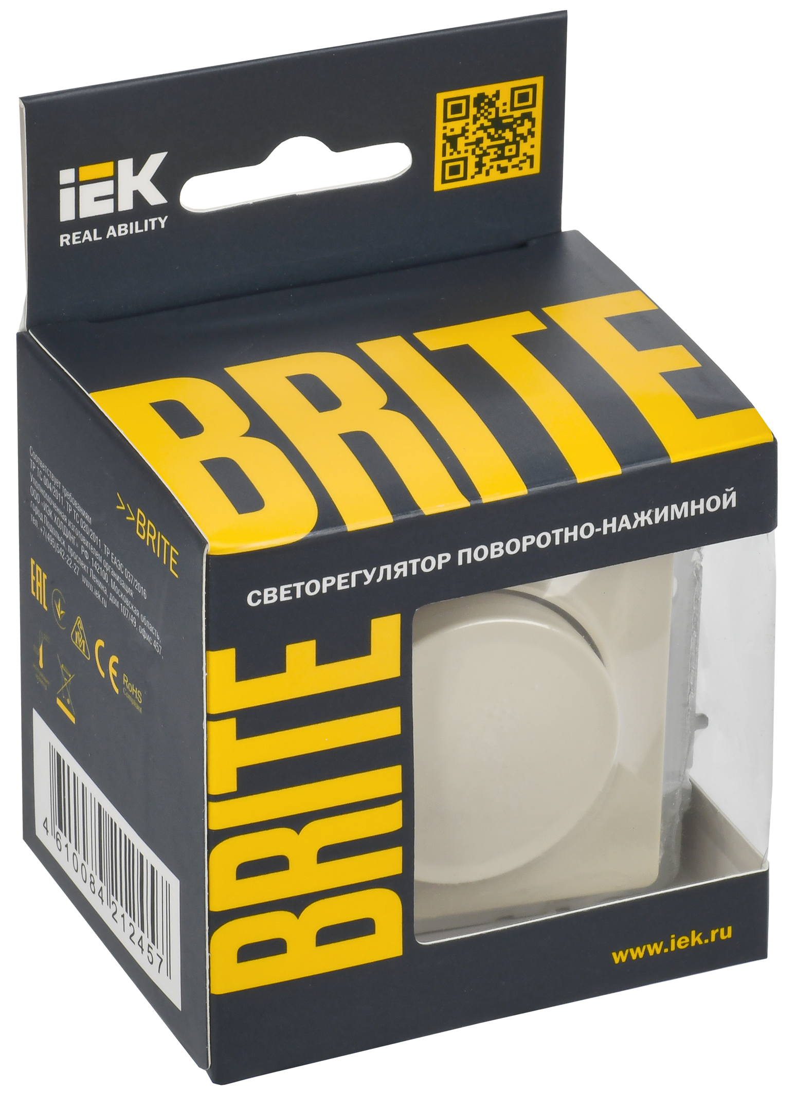 BRITE Светорегулятор поворотно-нажимной 600Вт СС10-1-0-БрКр бежевый IEK - Фото 2