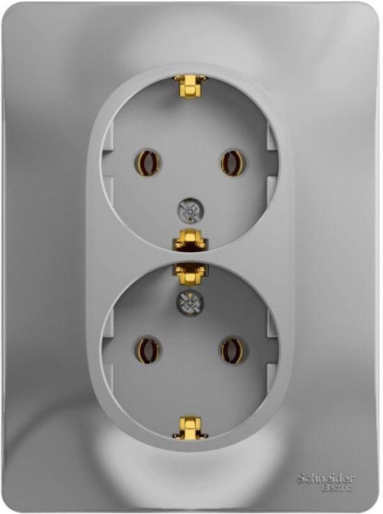 Розетка 2-м СП Glossa 16А IP20 с заземл. в сборе алюм. SE GSL000324