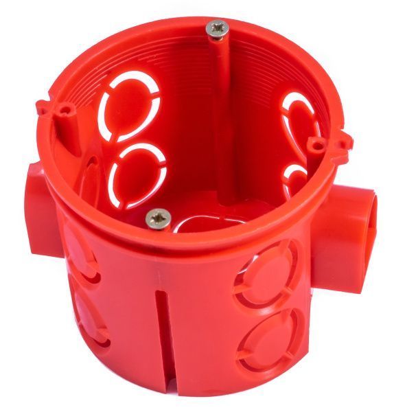 Подрозетник для бетонных стен 68*60 мм блочный с винтами красный DEKRON