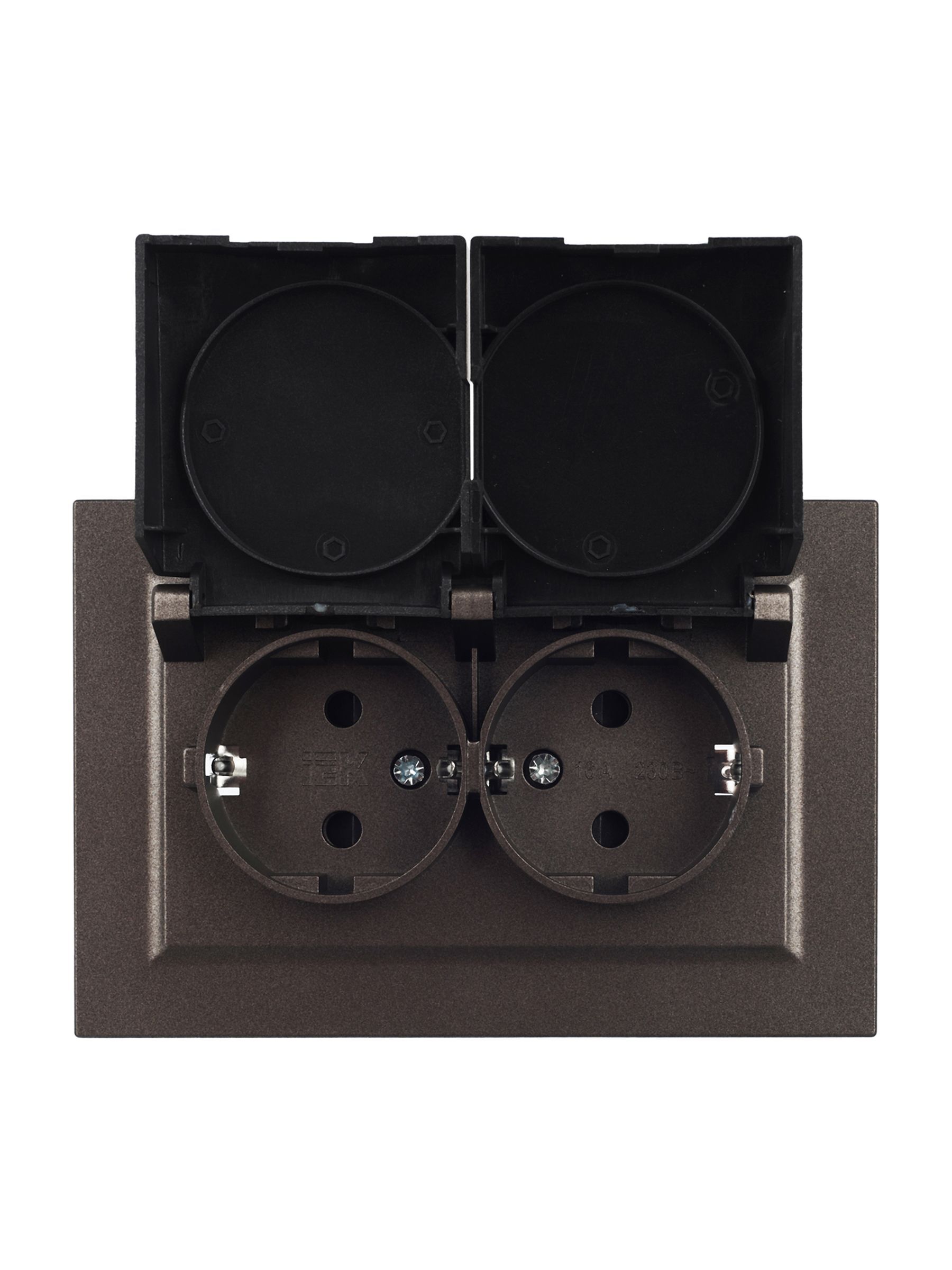 BRITE Розетка 2-местная с заземлением с защитными шторками и крышкой 16А в сборе IP44 РСбш12-3-44-БрТБ темная бронза IEK - Фото 6