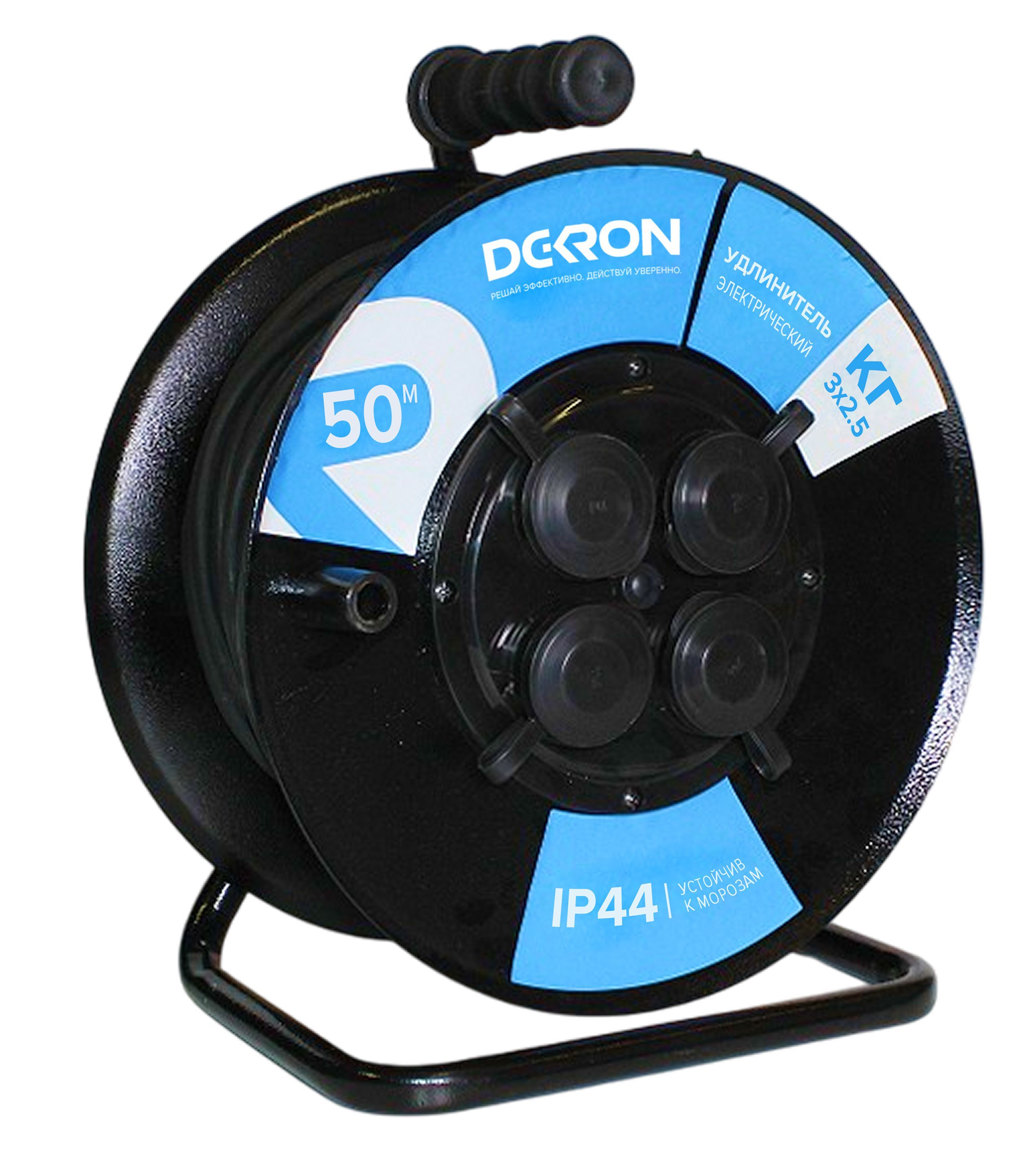 Удлинитель УКМ-44 силовой на катушке 4 гн. КГ 3х2,5 50м IP44 (катушка металл) 16А 3500Вт УКМ4404-3742