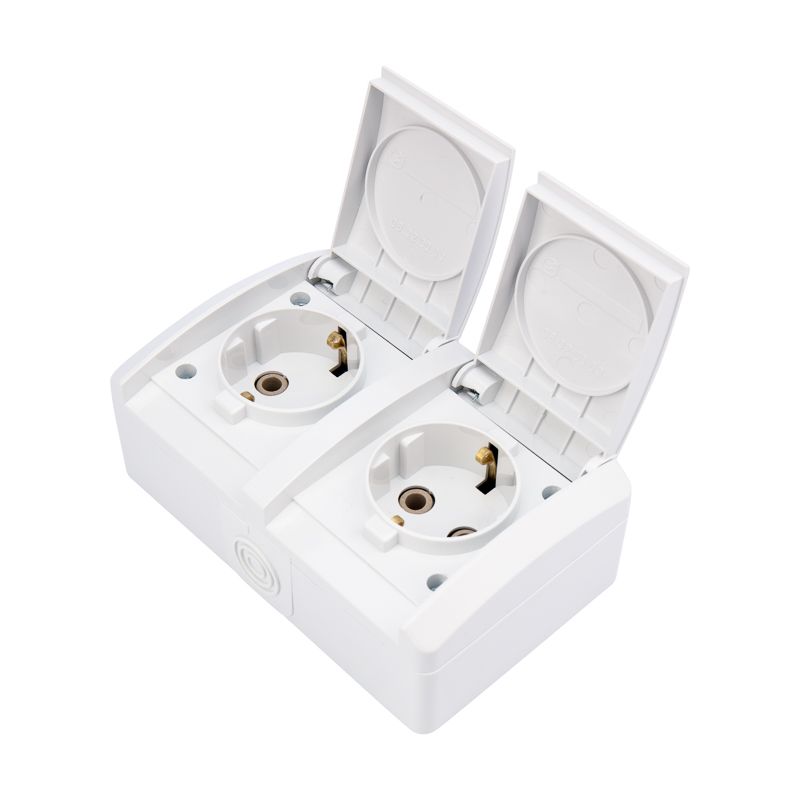 Блок горизонтальный 2 розетки (керамика) INDUSTRIAL IP54 с/з, о/у, белый KRANZ - Фото 2