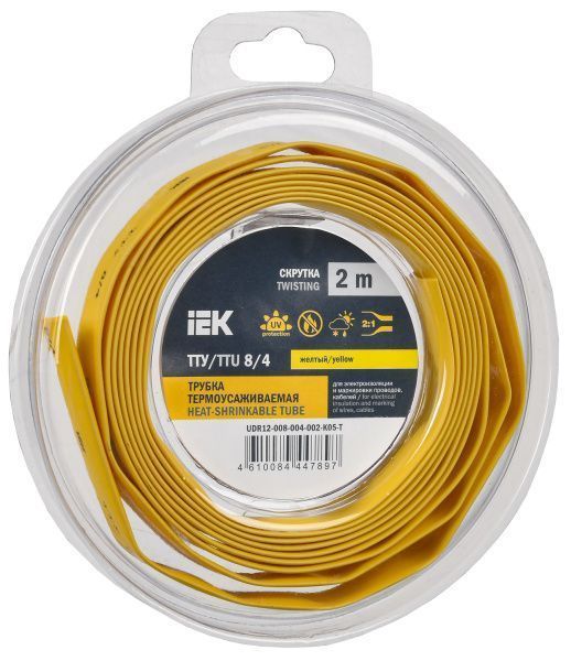 Трубка термоусадочная ТТУ нг-LS 8/4 желтая (2м/упак) IEK UDR12-008-004-002-K05-T