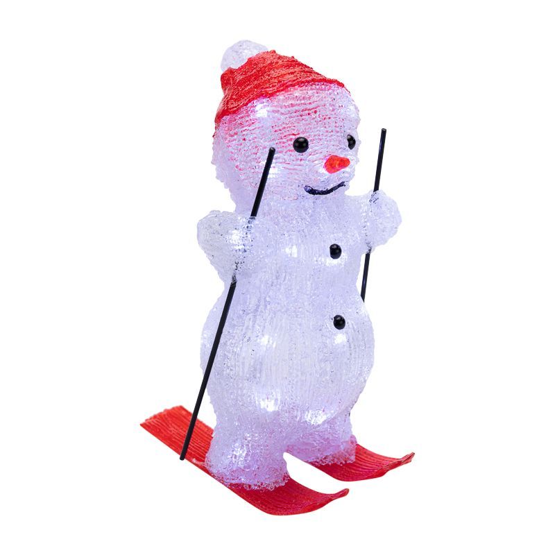 Акриловая светодиодная фигура Снеговик на лыжах 16х20х29 см, 30 светодиодов, батарейки 3хАА (не вход 513-325