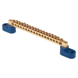 Шина "0" N (8x12мм) 18 отв. латунь 2 синих угловых изолятора EKF sn0-125-18-2