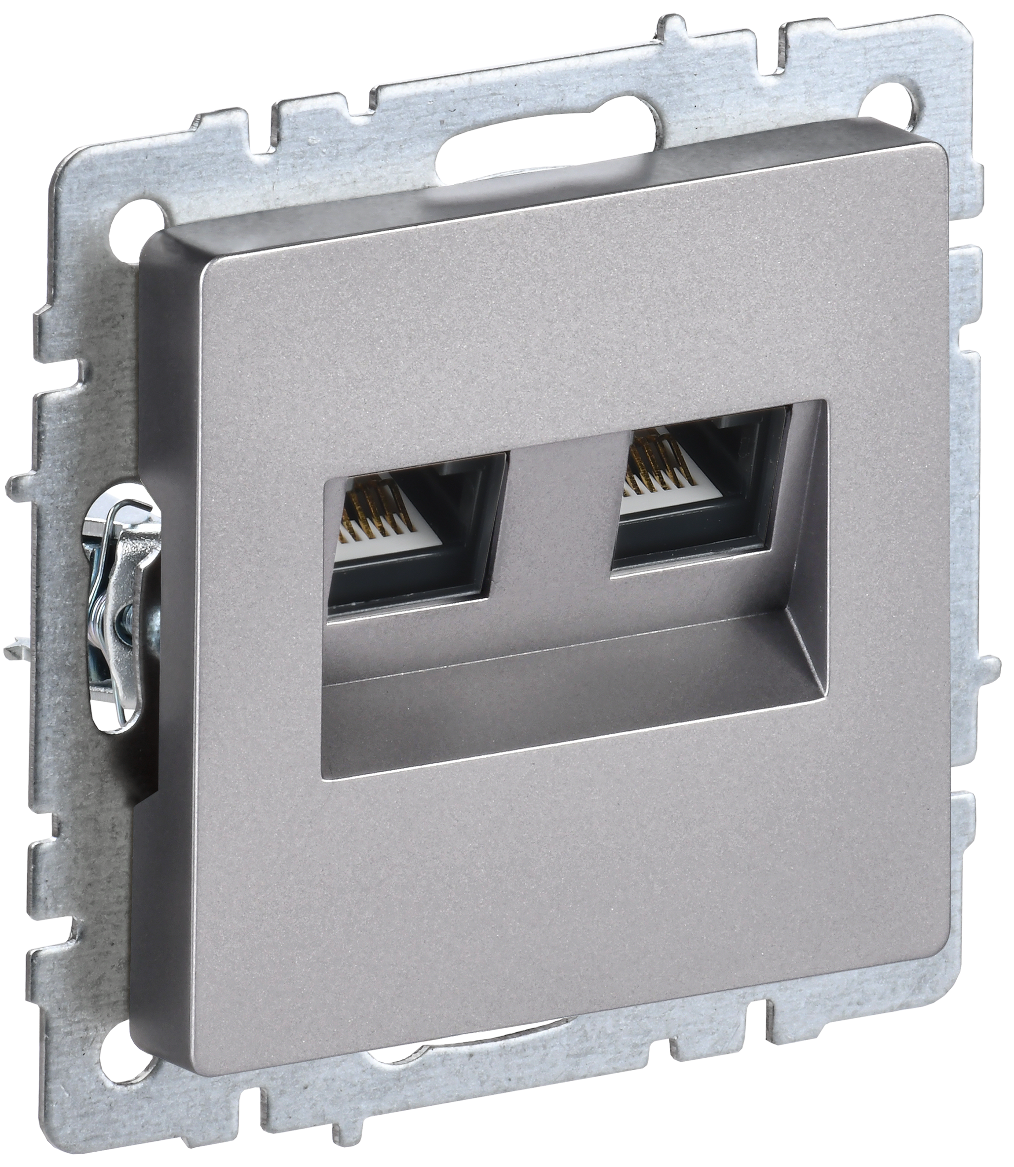 BRITE Розетка двойная RJ11+RJ45 кат.5E РК/Т12-БрС сталь IEK