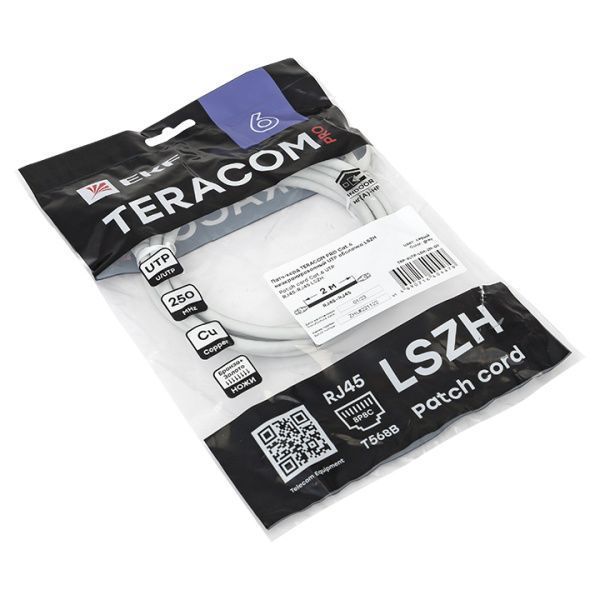 Патч-корд TERACOM PRO Cat.6 неэкран. UTP LSZH серый (2,0м) - Фото 3