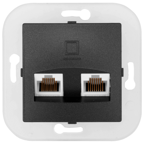 Розетка компьютерная двухместная скрытой установки (полимерный суппорт) РК216-011 графит