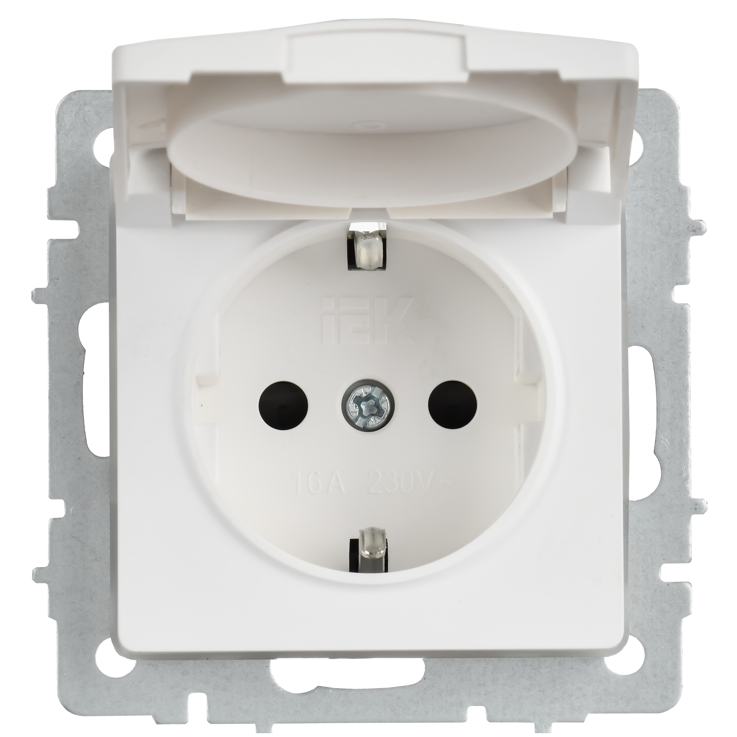 BRITE Розетка 1-местная с заземлением с защитными шторками и крышкой 16А IP44 РСбш10-3-44-БрАБ арктический белый IEK - Фото 4
