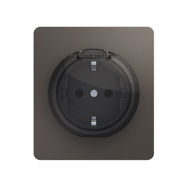 Розетка ROUND 1-ая с/з с/у, со шторками и крышкой 16А титан KRANZ KR-78-0702-2