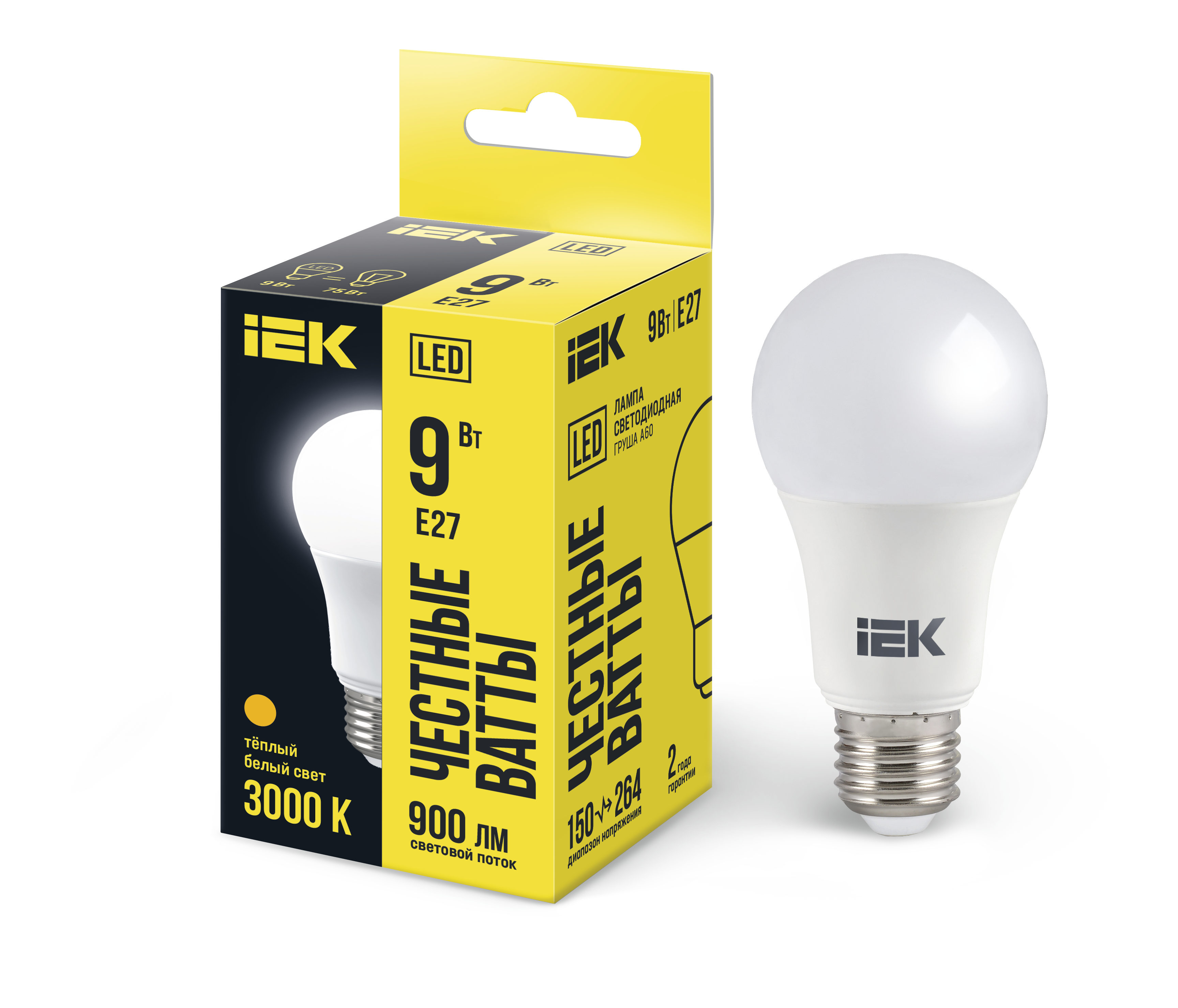 Лампа светодиодная A60 груша 9Вт 230В 3000К E27 IEK LLE-A60-9-230-30-E27