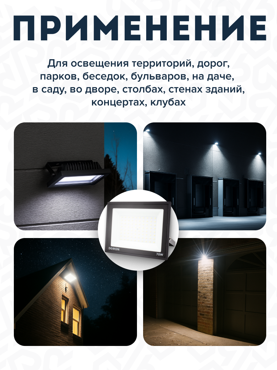 Прожектор светодиодный 70Вт, 5600лм, 6500K, черный, IP65  - Фото 11