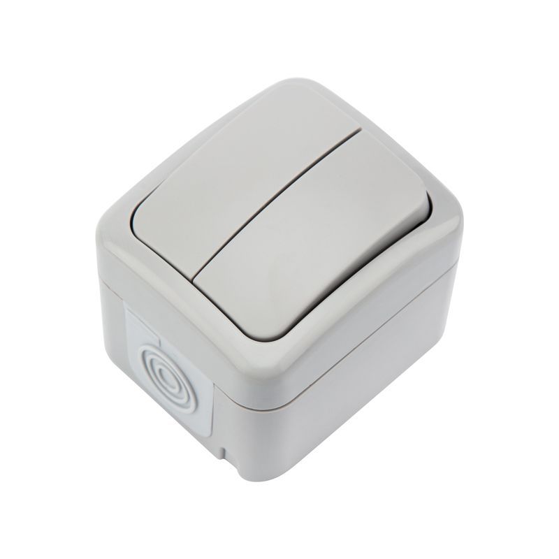 Выключатель двухклавишный Mini OG IP54 о/у, серый KRANZ KR-78-0833