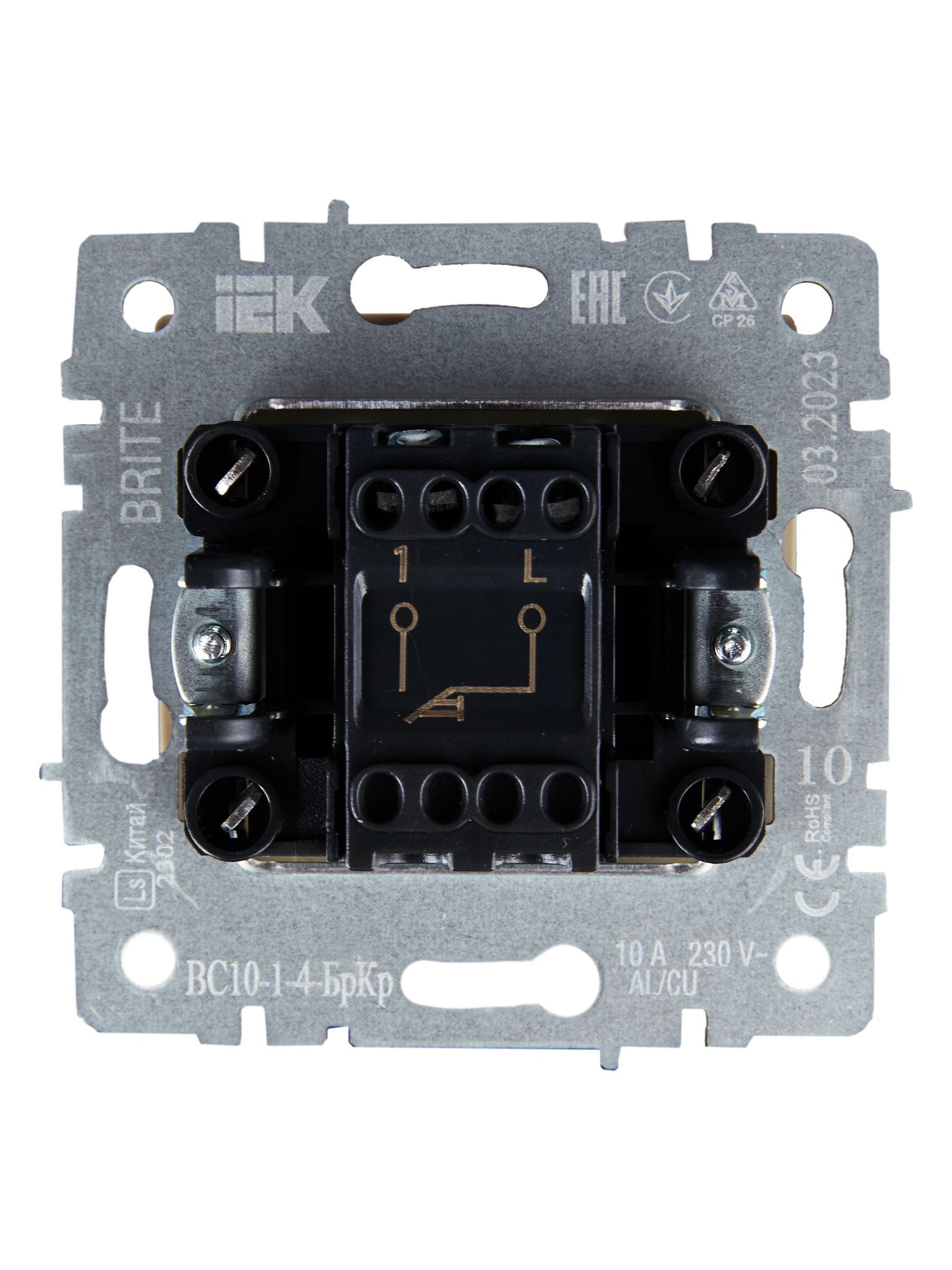 BRITE Выключатель 1-клавишный самовозвратный 10А ВС10-1-4-БрКр бежевый IEK - Фото 7