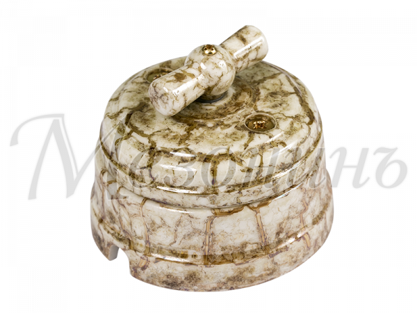 Выключатель ретро фарфоровый поворотный на четыре положен (2-х клавишный, в комплекте с подъемной 