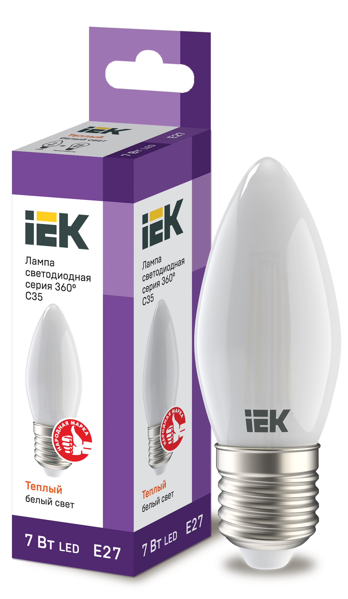 Лампа светодиодная C35 свеча матовая 7Вт 230В 3000К E27 серия 360° IEK LLF-C35-7-230-30-E27-FR
