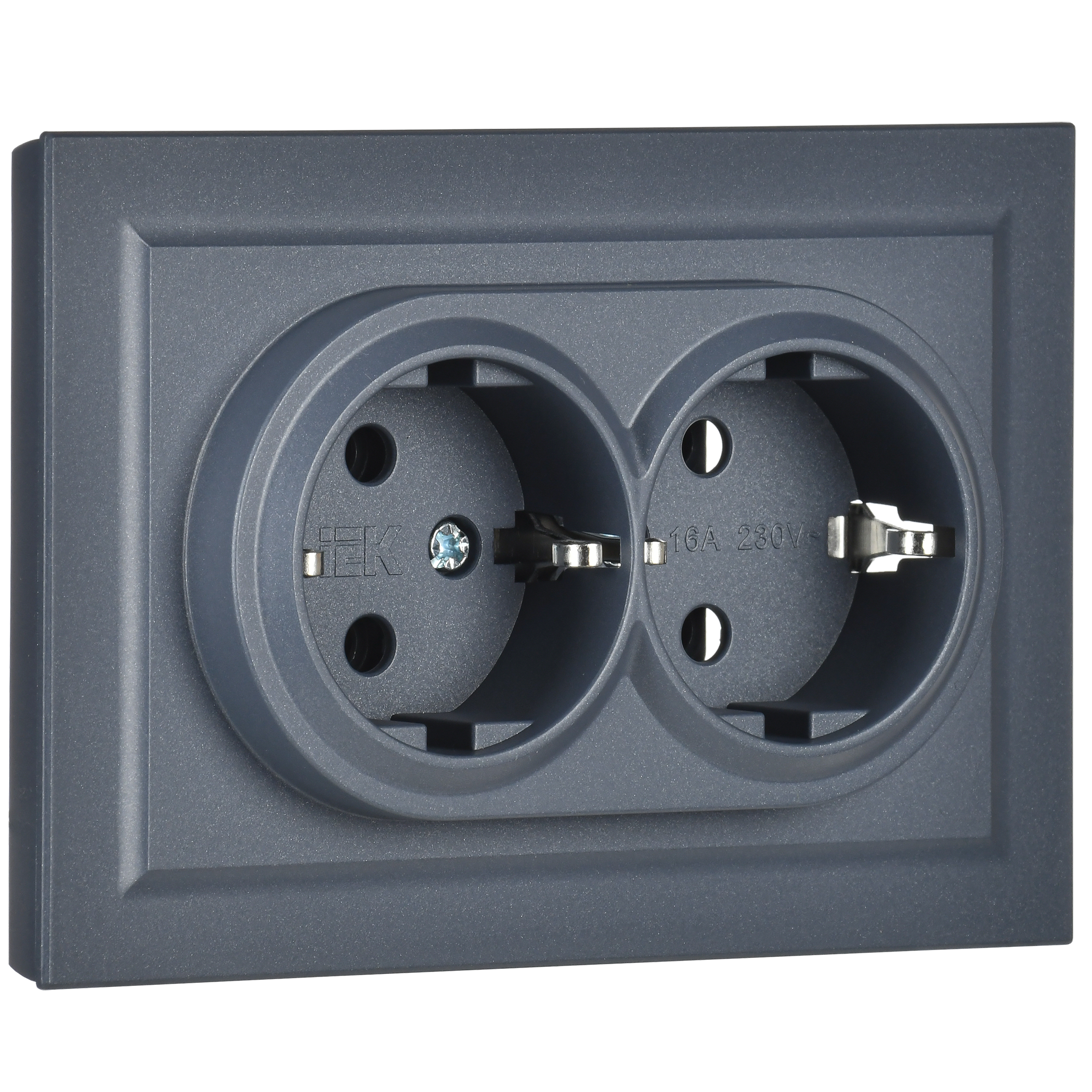 BRITE Розетка 2-местная с заземлением без защитных шторок 16А в сборе РС12-3-БрМ маренго IEK - Фото 3