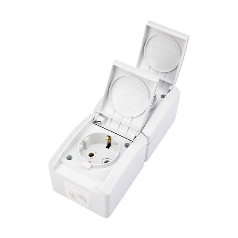 Блок вертикальный 2 розетки INDUSTRIAL IP54 с/з, о/у, белый KRANZ - Фото 2