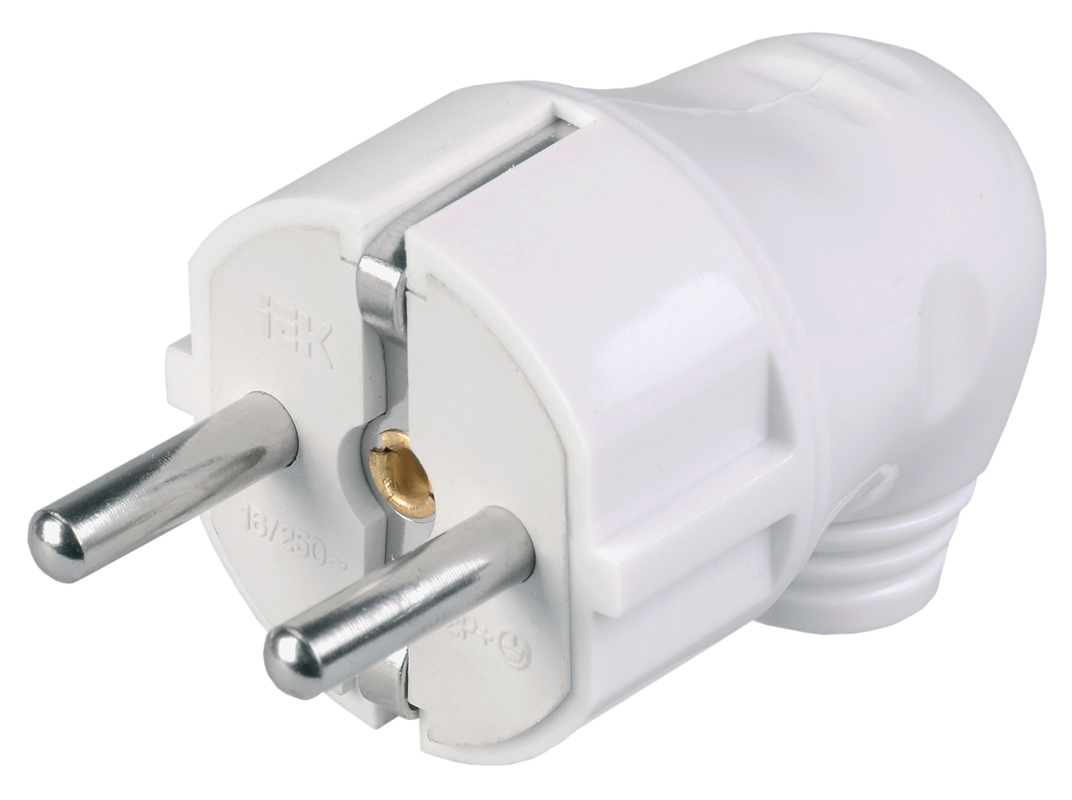 Вилка разборная угловая ВПу11-01-Ст с заземляющим контактом 16А белая IEK EVP11-16-01-K01