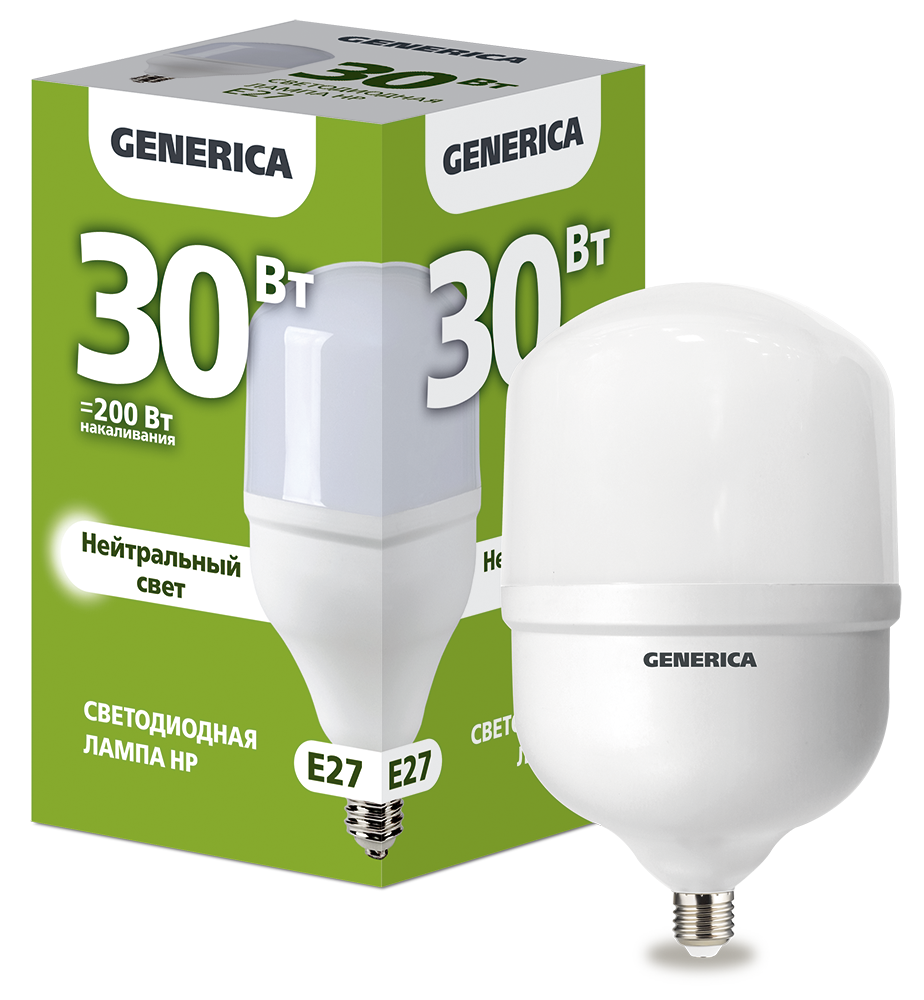 Лампа светодиодная HP 30Вт 230В 4000К E27 GENERICA LL-HP-30-230-40-E27-G
