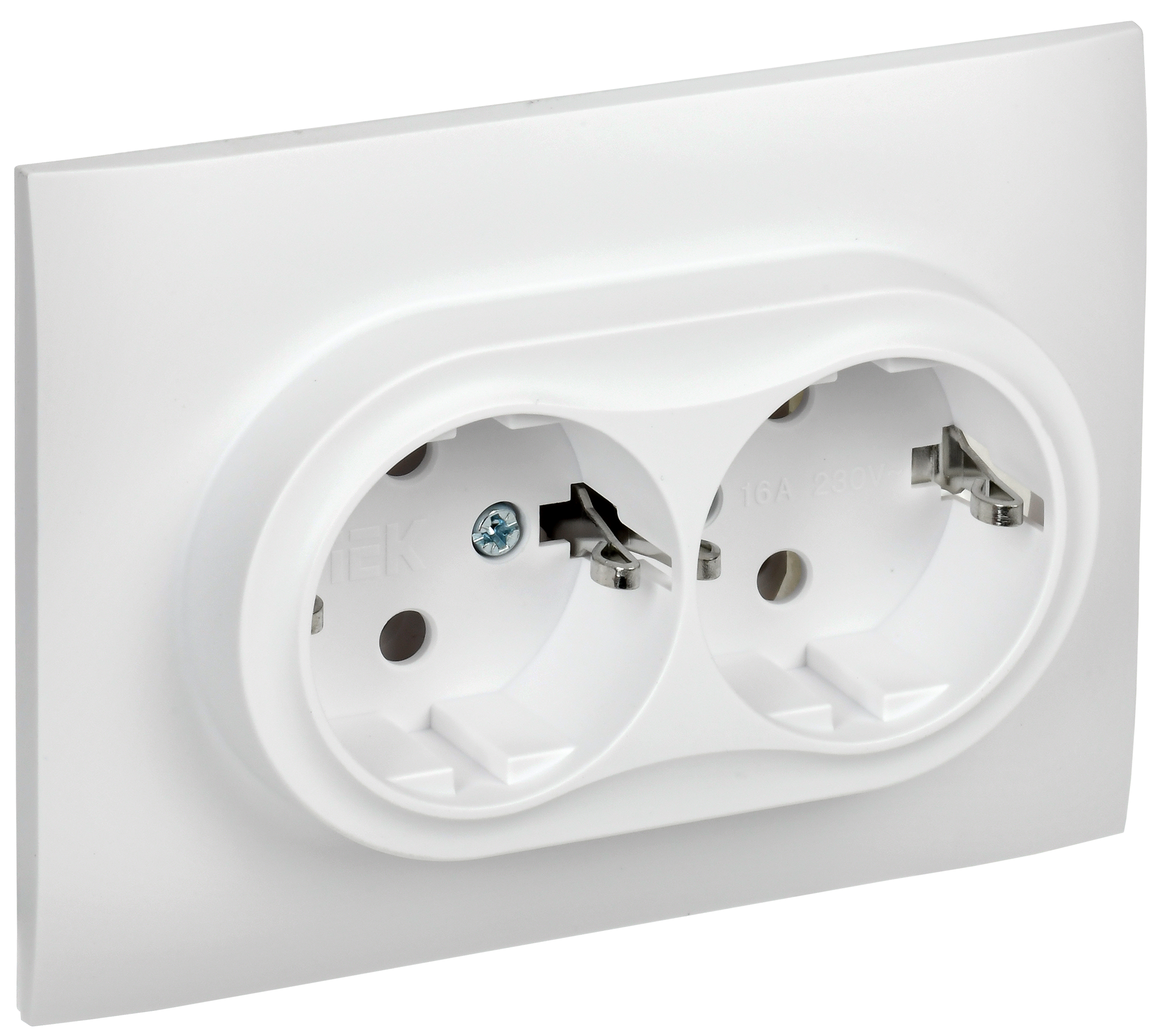 SKANDY Розетка 2-местная с заземлением без защитных шторок 16А в сборе SK-R08W арктический белый IEK SK-R21-16-K01-F