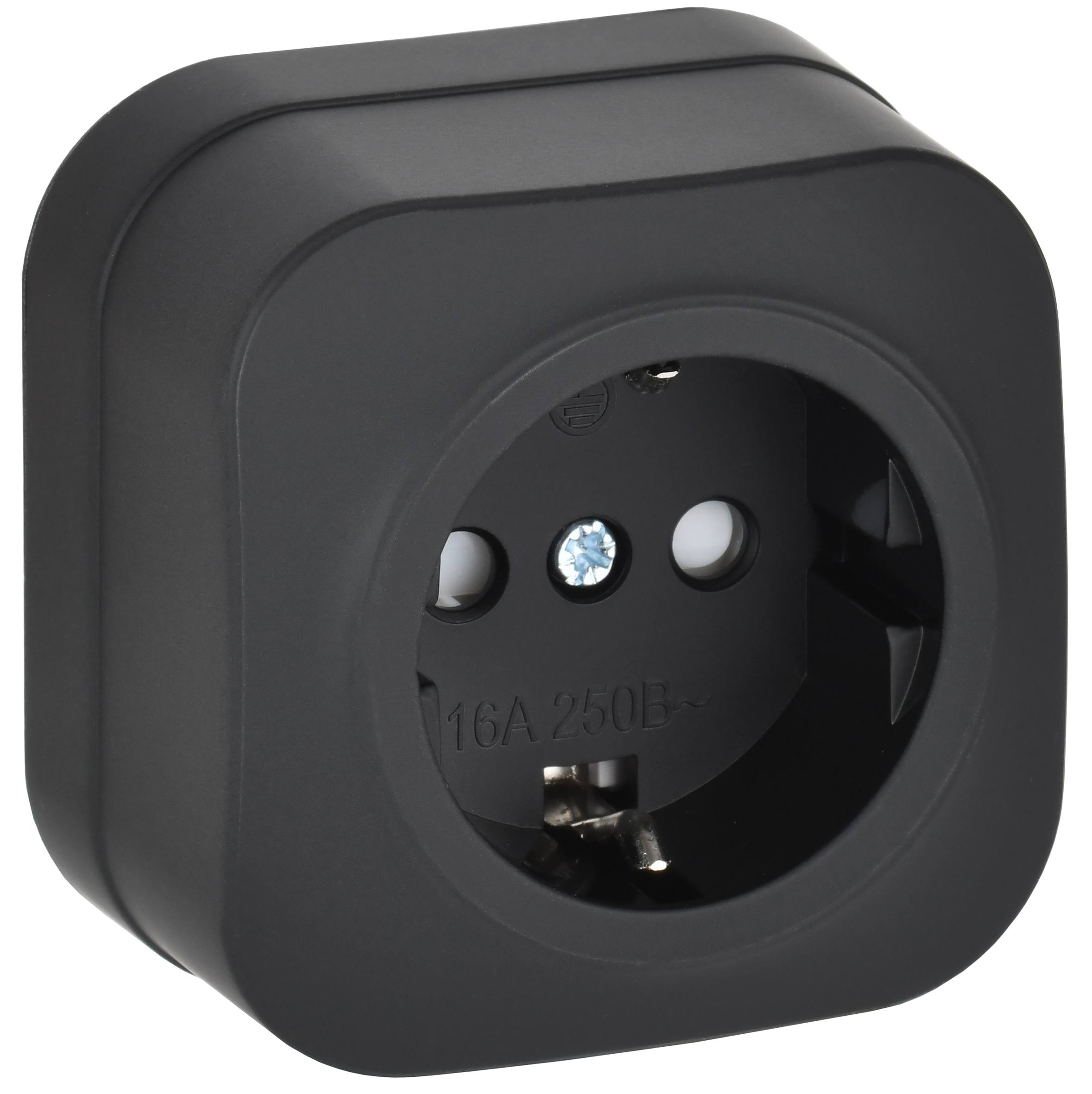 GLORY Розетка 1-местная для открытой установки с заземлением с защитными шторками 16А РСш20-3-ХЧм черный матовый IEK ERH14-K02M-16