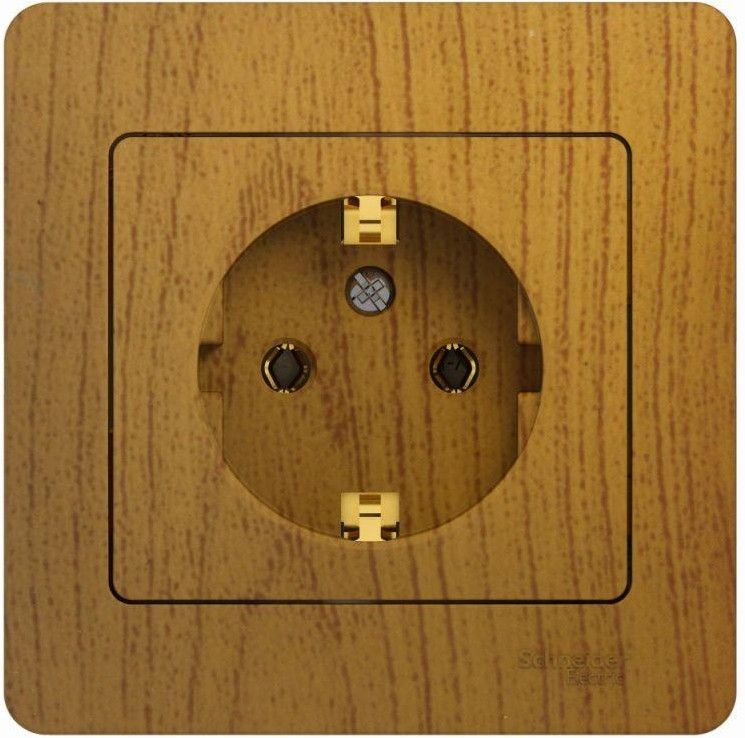 Розетка 1-м СП Glossa 16А IP20 с заземл. в сборе дерево дуб SE GSL000542