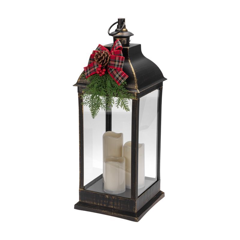 Декоративный фонарь с тремя свечами, бронзовый корпус, размер 24х24х65см, цвет теплый белый 513-049