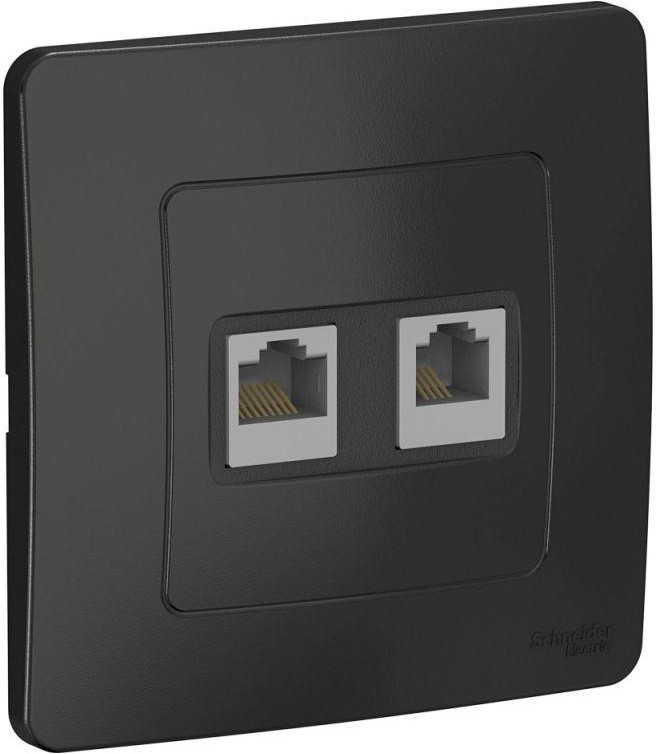 Розетка компьютерная + телефонная 2-м СП Blanca RJ45 кат.5E + RJ11 антрацит SE BLNIS045116