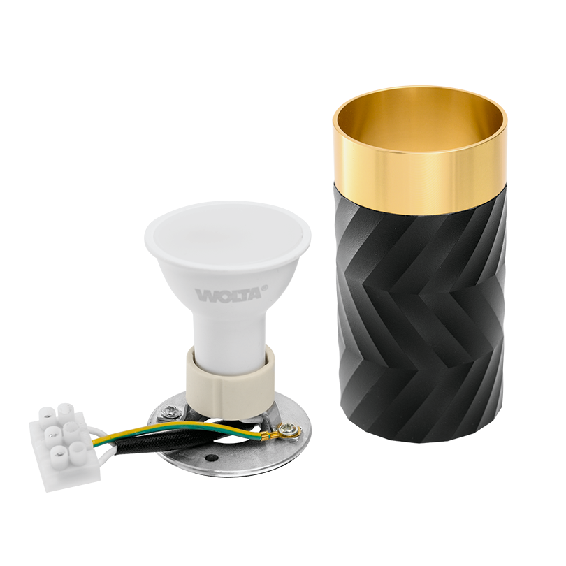 Накладной светильник WOLTA WSL-GU10/09BG IP20 под лампу GU10 Чёрный/золото LINEA D55x100 1/100 - Фото 7