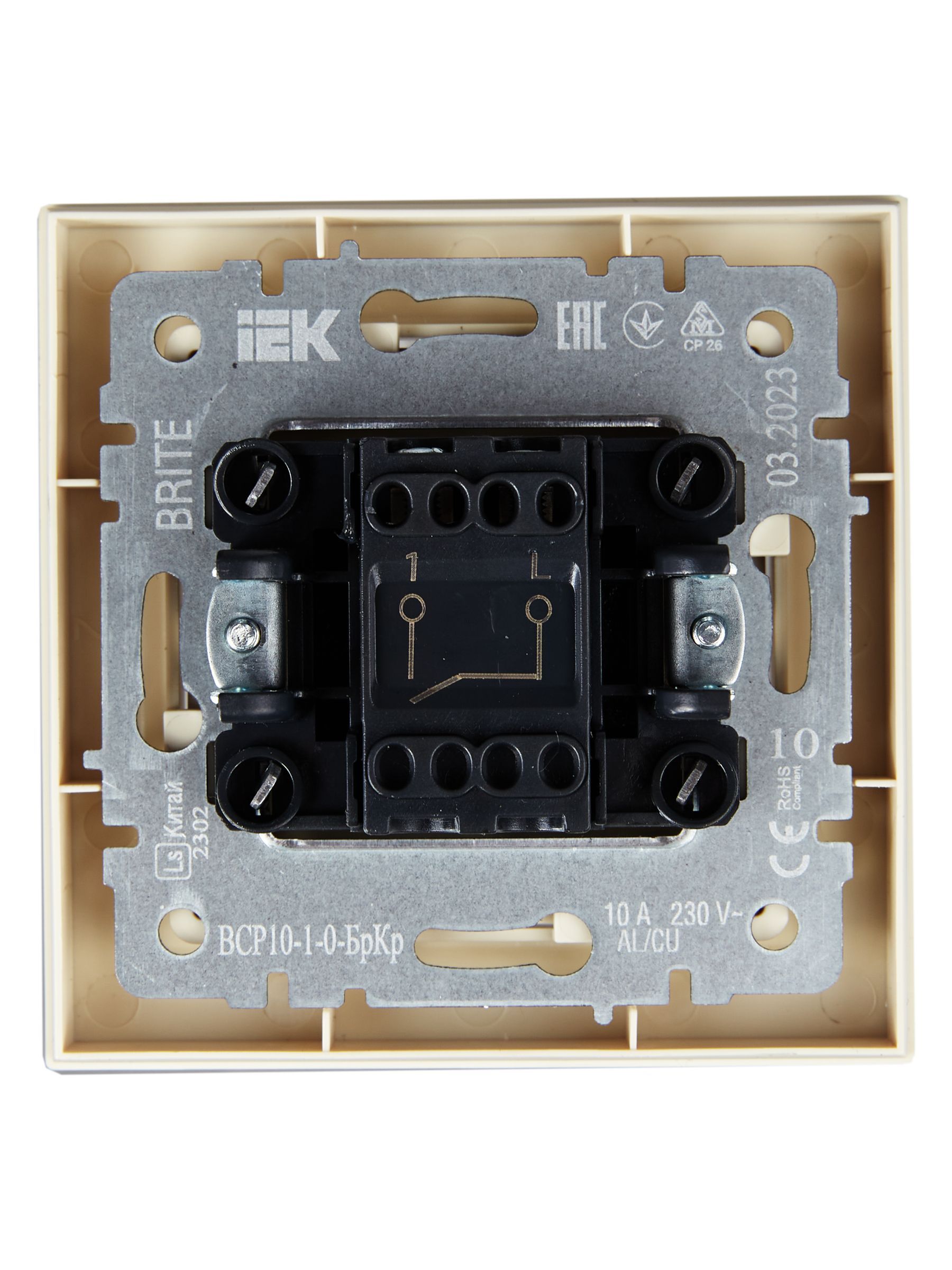 BRITE Выключатель 1-клавишный 10А в сборе ВСР10-1-0-БрКр бежевый IEK - Фото 3