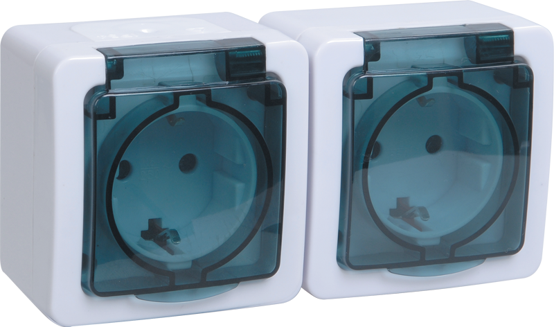 Розетка 2-местная для открытой установки РСб22-3-ГПБд с заземляющим контактом IP54 ГЕРМЕС PLUS (цвет крышки: дымчатый) IEK ERMP22-K03-16-54-EC