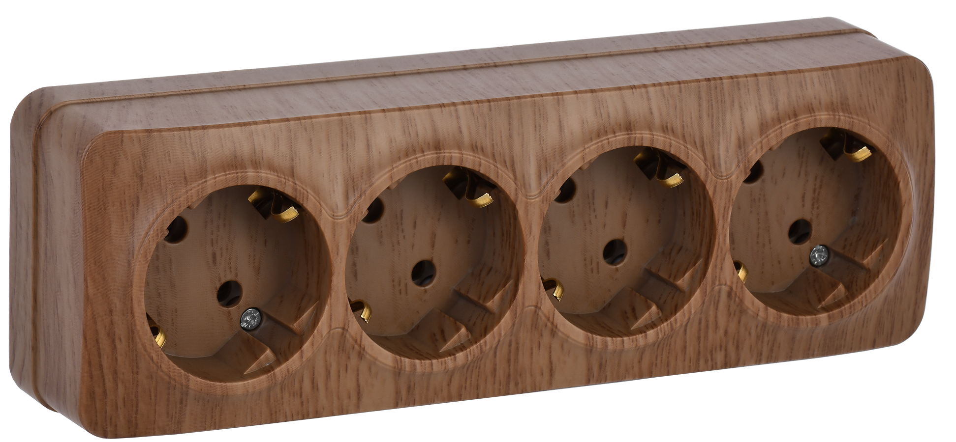 GLORY Розетка 4-местная для открытой установки с заземлением без защитных шторок 16А РС24-3-ХД дуб IEK ERH41-K24-16