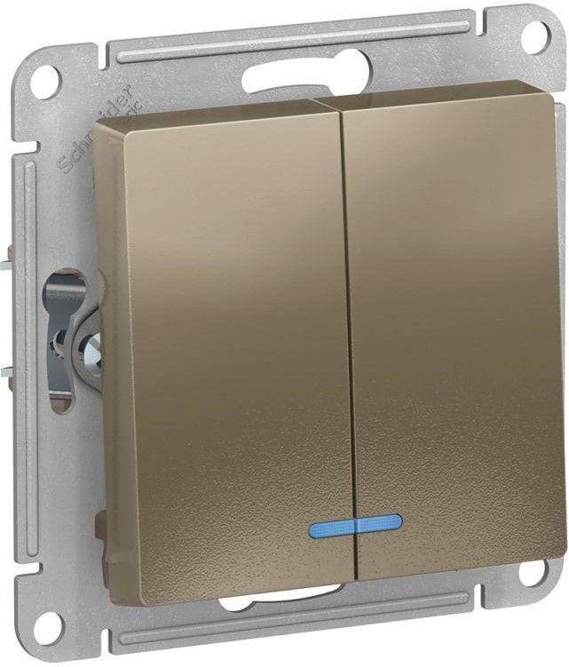 Выключатель 2-кл. СП AtlasDesign 10А IP20 (сх. 5а) 10AX с подсветкой механизм шампань SE ATN000553
