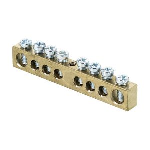 Шина PEN "ноль-земля" (6x9мм) 8 отв. латунь крепеж по центру розн. стикер EKF sn0-63-08-r