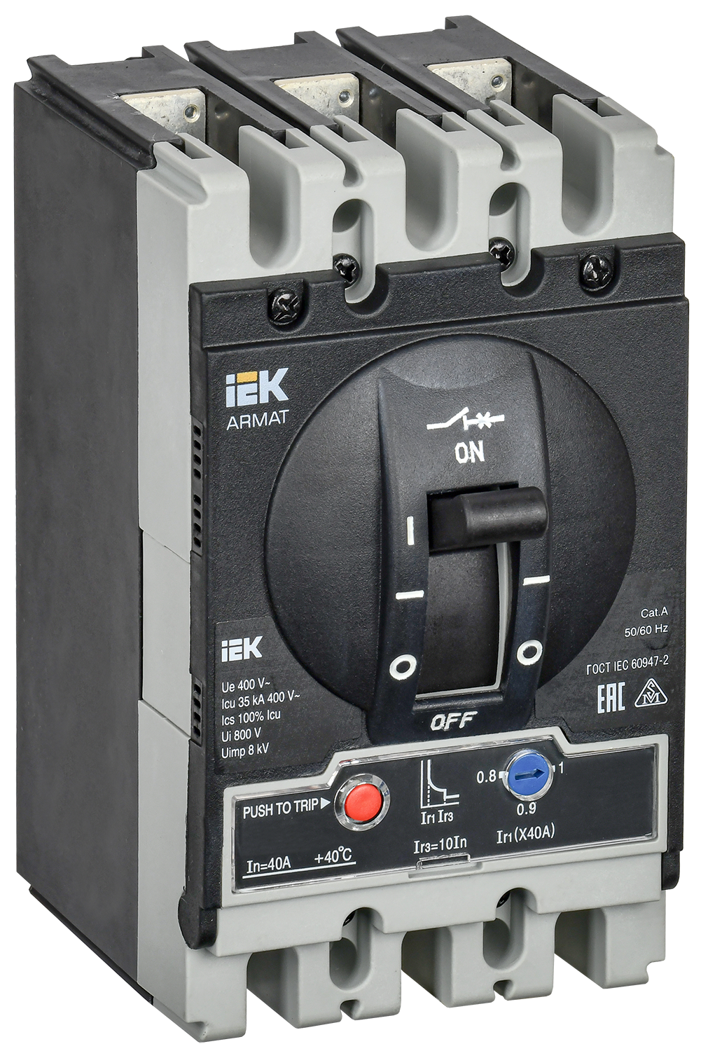 ARMAT Автоматический выключатель в литом корпусе 3P типоразмер S 35кА 40А расцепитель термомагнитный регулируемый IEK AR-MCCB-3S-035-0040A-ATUC