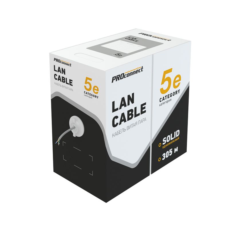 Кабель витая пара омедненный F/UTP, CCA, CAT 5, PVC, 4PR, 26AWG, INDOOR, SOLID, серый, 305м PROconnect Light - Фото 2